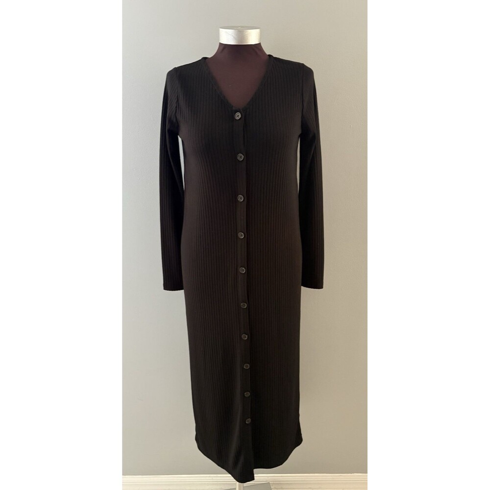 Old Navy Dress Size XS Black Ribbed Knit Henley Button Front Minimalist Stretchy